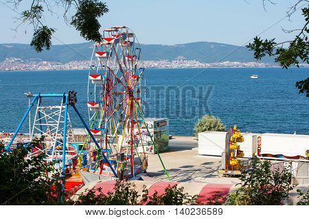 Nessebar, Bulgaria - July 25, 2016: Amusement park near Nesebar in Bulgaria