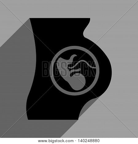 Pregnancy Anatomy long shadow vector icon. Style is a flat pregnancy anatomy black iconic symbol on a gray square background with longshadow.