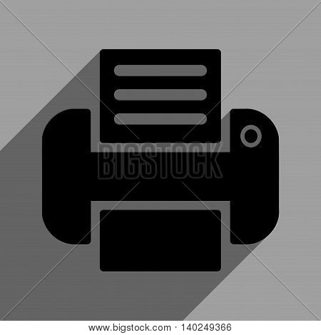 Print long shadow vector icon. Style is a flat print black iconic symbol on a gray square background with longshadow.