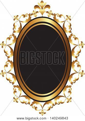 Golden Baroque Mirror frame decor. Vector French Luxury gold rich carved ornaments and Wall Frames. Victorian Royal Style frame