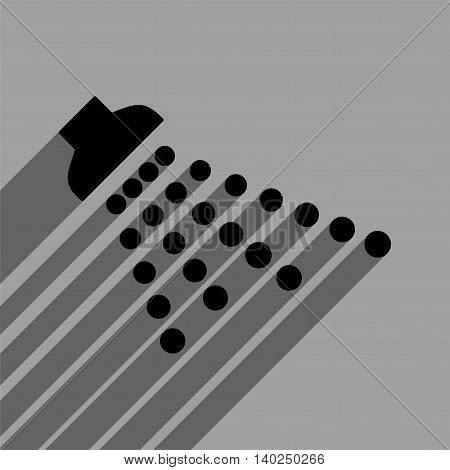 Shower long shadow vector icon. Style is a flat shower black iconic symbol on a gray square background with longshadow.