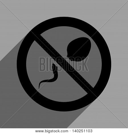 Spermicide long shadow vector icon. Style is a flat spermicide black iconic symbol on a gray square background with longshadow.