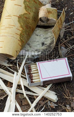 Matches And Kindling For A Fire In Field Conditions