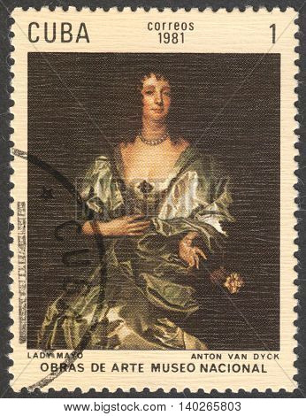 MOSCOW RUSSIA - CIRCA FEBRUARY 2016: a post stamp printed in CUBA shows a painting 