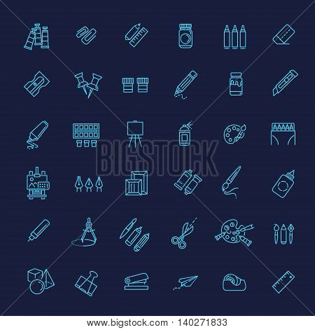Drawing tools icon set, thin line style, flat design