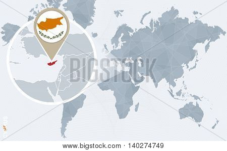 Abstract Blue World Map With Magnified Cyprus.