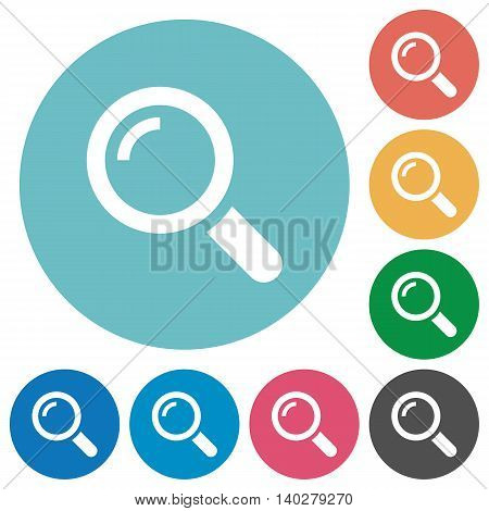 Flat magnifier icon set on round color background.