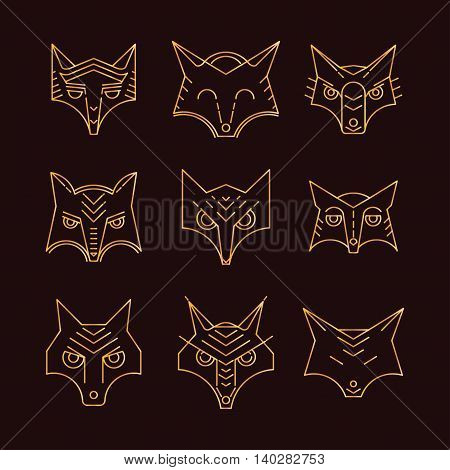 Fox icon symbol. Set vector illustration. Fox head. Fox face, elements for design, print dress, a company logo, for websites, business card