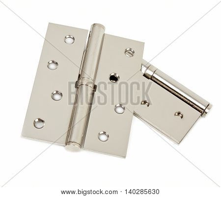 Pair Of Chrome Hinges Isolated On White