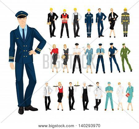 Group of professional people in uniform isolated on white background.