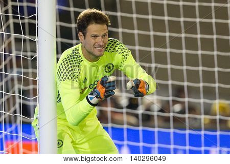 PASADENA, CA - JUNE 4: Asmir Begovic during the 2016 ICC game between Chelsea & Liverpool on July 27th 2016 at the Rose Bowl in Pasadena, Ca.