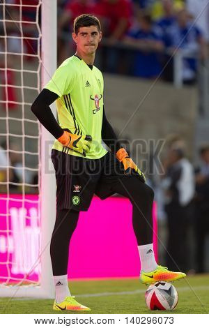 PASADENA, CA - JUNE 4: Thibaut Courtois during the 2016 ICC game between Chelsea & Liverpool on July 27th 2016 at the Rose Bowl in Pasadena, Ca.