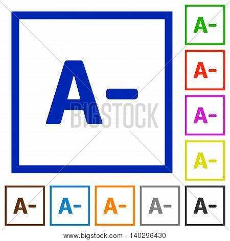 Set of color square framed Decrease font size flat icons