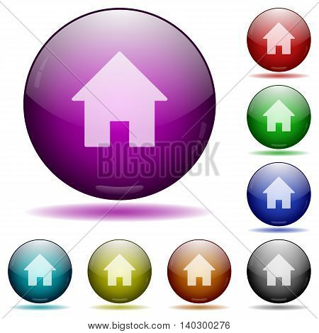Set of color home glass sphere buttons with shadows.