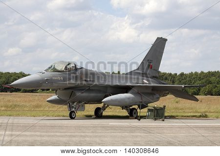 VOLKEL, NETHERLANDS - JUNE 15:Parking fighter jet during the Royal Netherlands Air Force Day