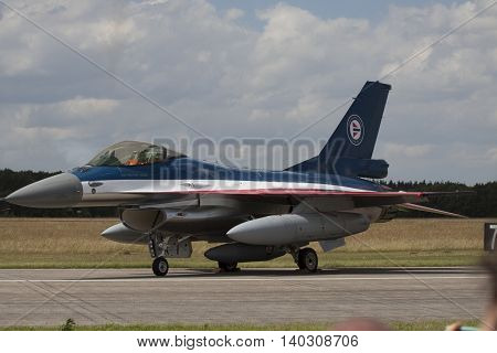 VOLKEL, NETHERLANDS - JUNE 15:Parking fighter jet during the Royal Netherlands Air Force Day