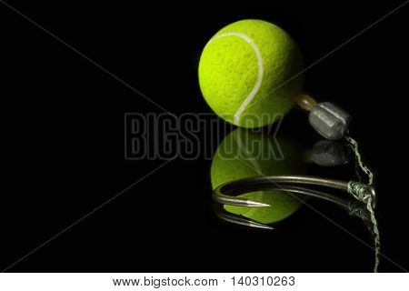 KD pop up rig. Carp Hook Boilies. Carp fishing hook. Tennis ball bolili. Selective focus and shallow Depth of field