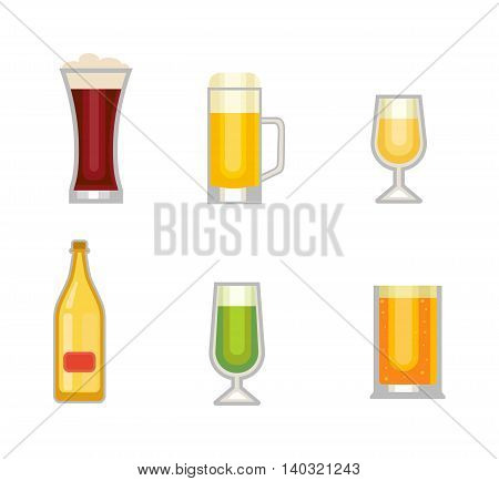 Alcohol drinks cups vector icons isolated. Oktoberfest beer light and dark drink vector cups mugs
