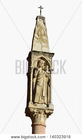 Typical medieval shrine in the center of Verona with Virgin Mary and Jesus (without background)
