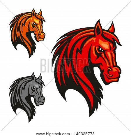 Horse stallion head icons. Powerful mustang vectro heraldic emblem for sport club emblem, team shield, badge, label, tattoo