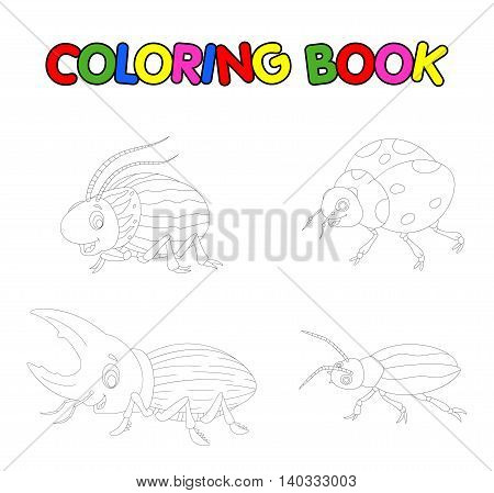 coloring book with collection of beetle cartoon