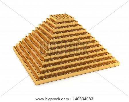 Golden pyramid on a white background - 3D illustration