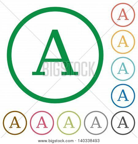 Set of font color round outlined flat icons on white background