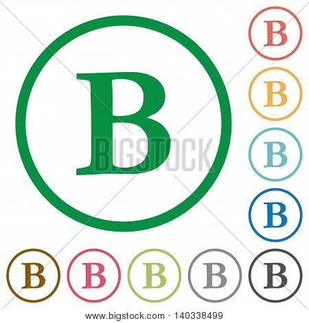 Set of Bold font type color round outlined flat icons on white background