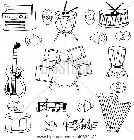 Doodle of music set element oon white backgrounds