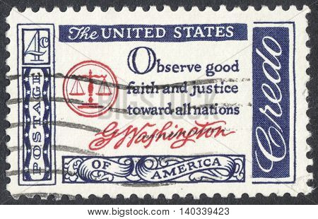 MOSCOW RUSSIA - CIRCA APRIL 2016: a post stamp printed in the USA shows the inscription 