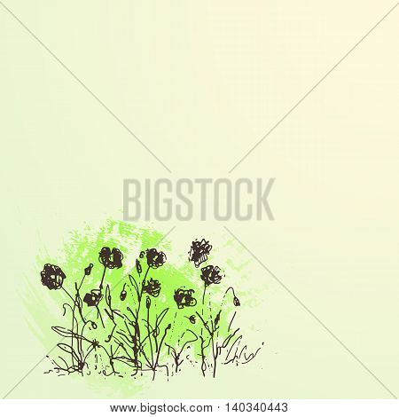 Doodle hand drawn flower, watercolor background. Design,