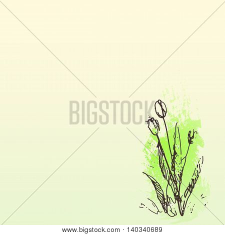 Doodle hand drawn flower, watercolor background. Design,