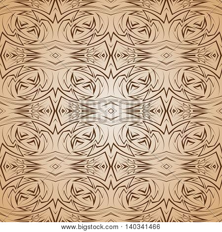 Abstract semaless pattern in brown and beige with sharp line ornament