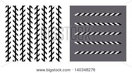 Zoellner optical illusion. In the left figure the vertical black lines seem to be unparallel, but in reality they are parallel. In the right figure the horizontal brick lines are also parallel.