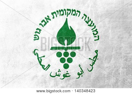Flag Of Abu Ghosh City, Israel, Painted On Leather Texture