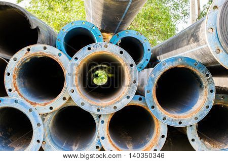 metal and hdpe water pipe, old water pipe