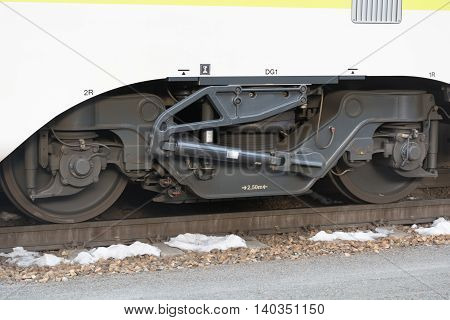 Closeup of gears of a train wagon