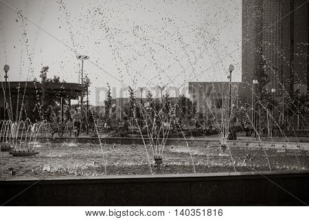 Beautiful fountain in Park, Ancient Bukhara city in Uzbekistan