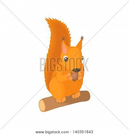 Squirrel gnaws a nut icon in cartoon style isolated on white background. Animal symbol