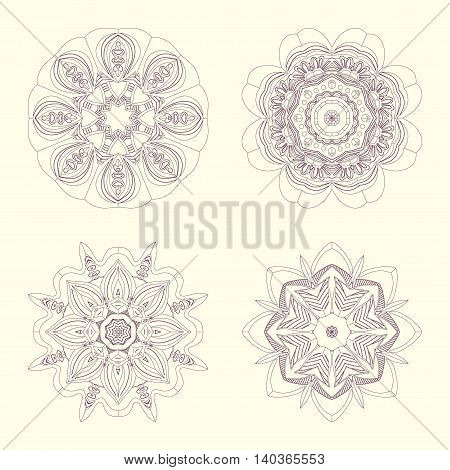 Hand drawn mandalas set with contoured mandalas