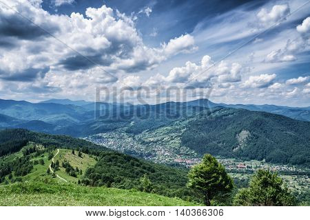 HDR views during uphill Makovytsya Ukraine Yaremche The height of the mountain 984 meters