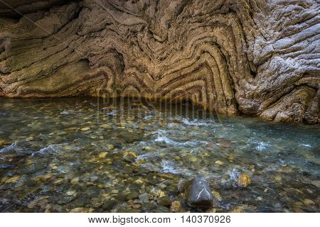 Mountain River Gorge Near Panta Vrexei In Evritania, Greece