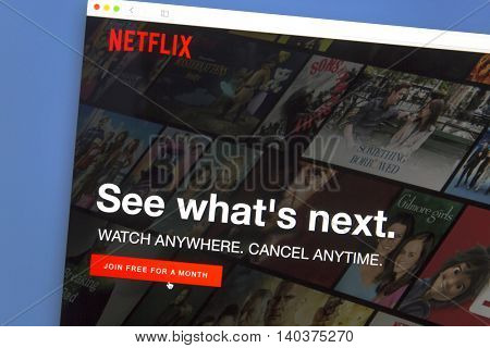 Ostersund, Sweden - July 29, 2016: Netflix website on a computer screen. Netflix is an American multinational entertainment company
