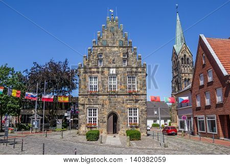 SCHUTTORF, GERMANY - JULY 19, 2016: Old town hall in the center of Schuttorf, Germany