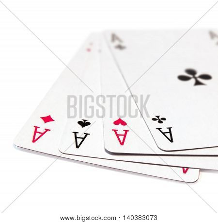 Playing cards, aces isolated on white background