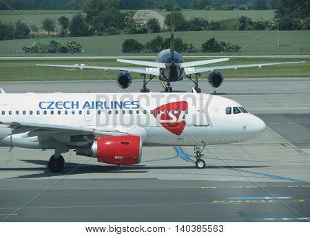 PRAGUE CZECH REPUBLIC - CIRCA JUNE 2016: Airbus A319 of the Czechairlines on the runway
