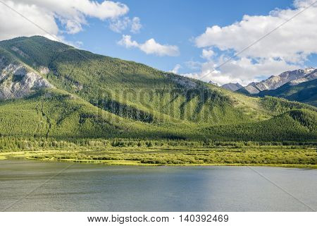 Scinery view of the river near green mountain Alberta Canada