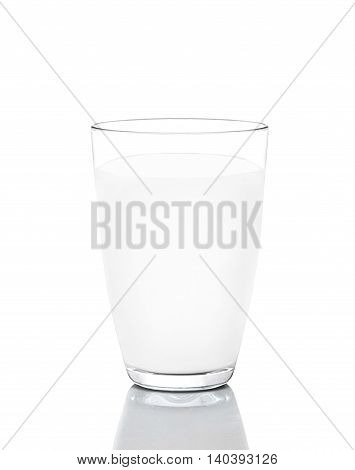 Glass of milk on white background with reflection