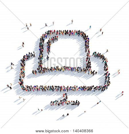 Large and creative group of people gathered together in the shape of a chair, cinema. 3D illustration, isolated against a white background. 3D-rendering.