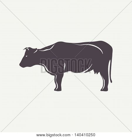 Cow symbol. Farm animal silhouette in vector